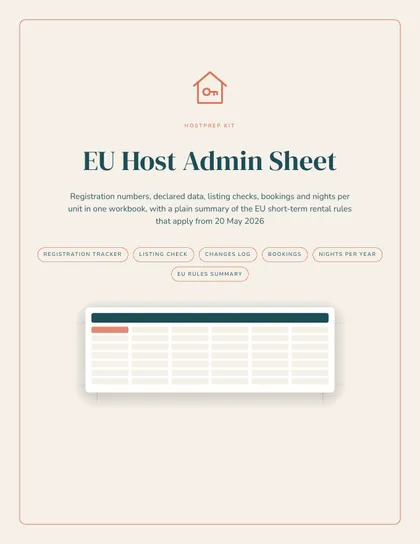 Cover of the EU Host Admin Sheet