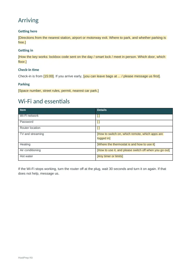 Inside pages of the Guest Welcome Book Pack