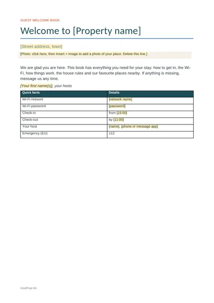 Cover of the Guest Welcome Book Pack