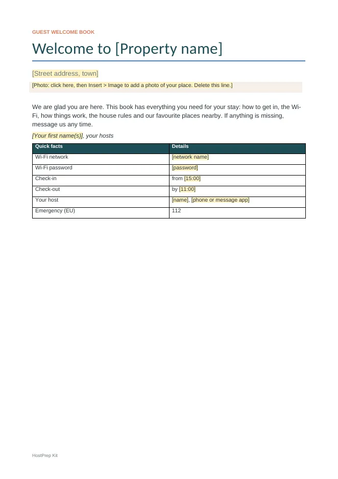 Cover of the Guest Welcome Book Pack